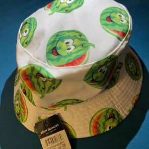 Watermelon Print Bucket Hat/Black Reversible